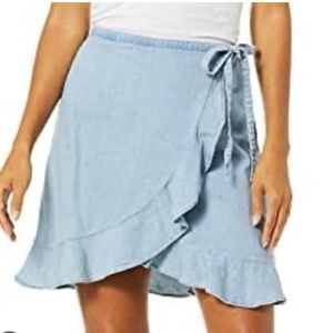 J Crew Mercantile Chambray Ruffle Wrap Mini Skirt Blue Size Small 100% Cotton